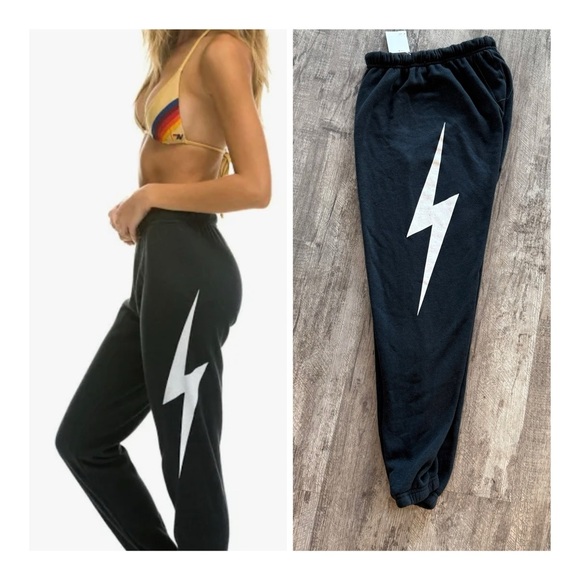 Aviator Nation Pants - Aviator Nation Charcoal Grey Lightning Bolt Joggers